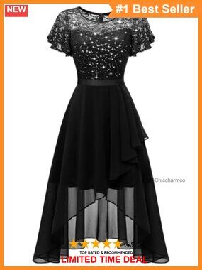 Sequin High Low Semi Formal Bridesmaid Dress Flutter Sleeve